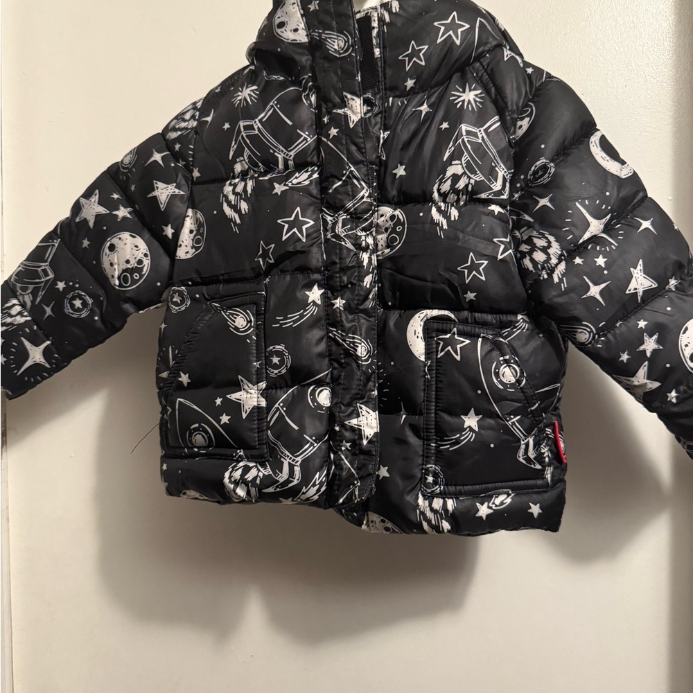 Onekid Black and White Space Puffer Jacket with Stand-Up Collar